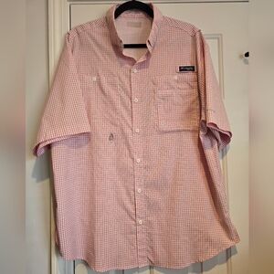 Men's Columbia Super Crystal Springs Red & White Short Sleeve Collared Shirt L